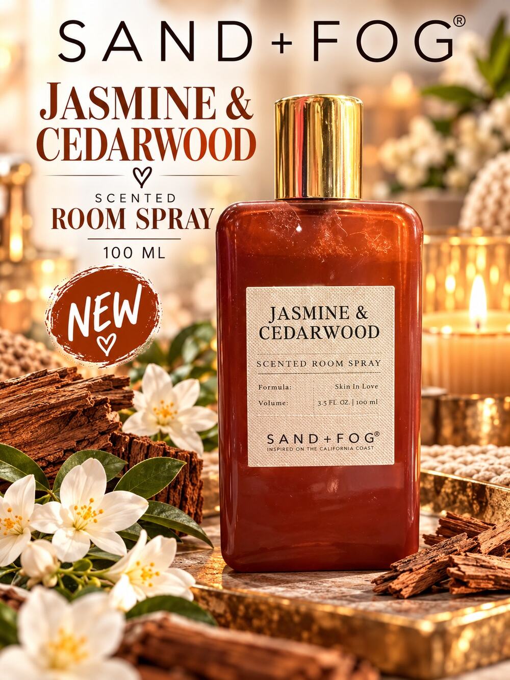 Sand + Fog Jasmine & Cedarwood 100 ml Room Spray NEW
